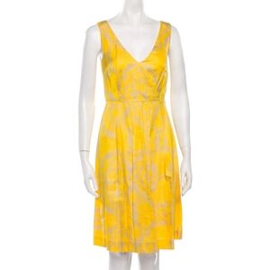 Tory Burch Edyn Silk Blend Yellow and Tan Midi Dress